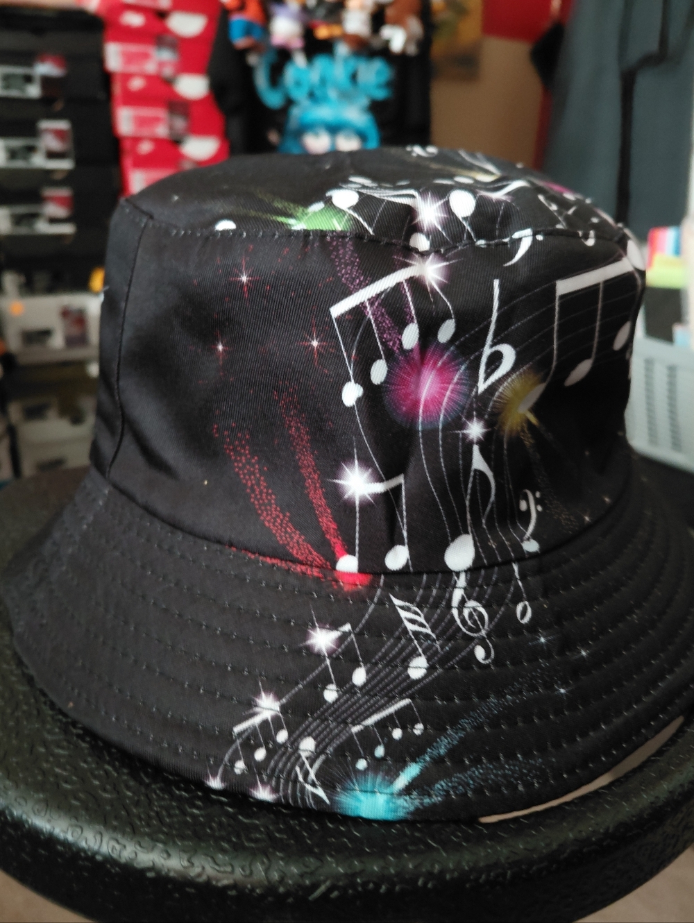 Musical Note Black Bucket Hat Unisex 22" - 23" - Picture 2 of 4